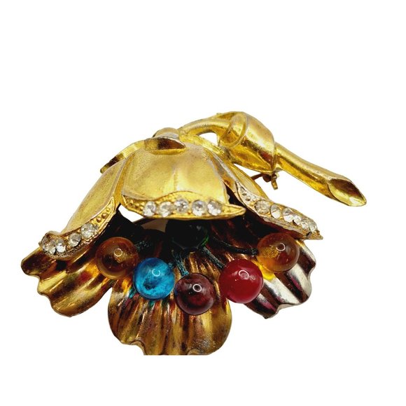 Vintage Dimensional Flower Brooch with Glass Stamens (A500) - Picture 4 of 10